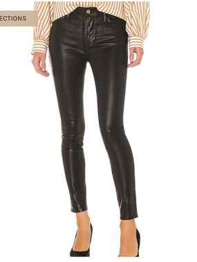NWT FRAME Denim Le Skinny de Jeanne Black Noir Coated Denim Jeans Sz 25